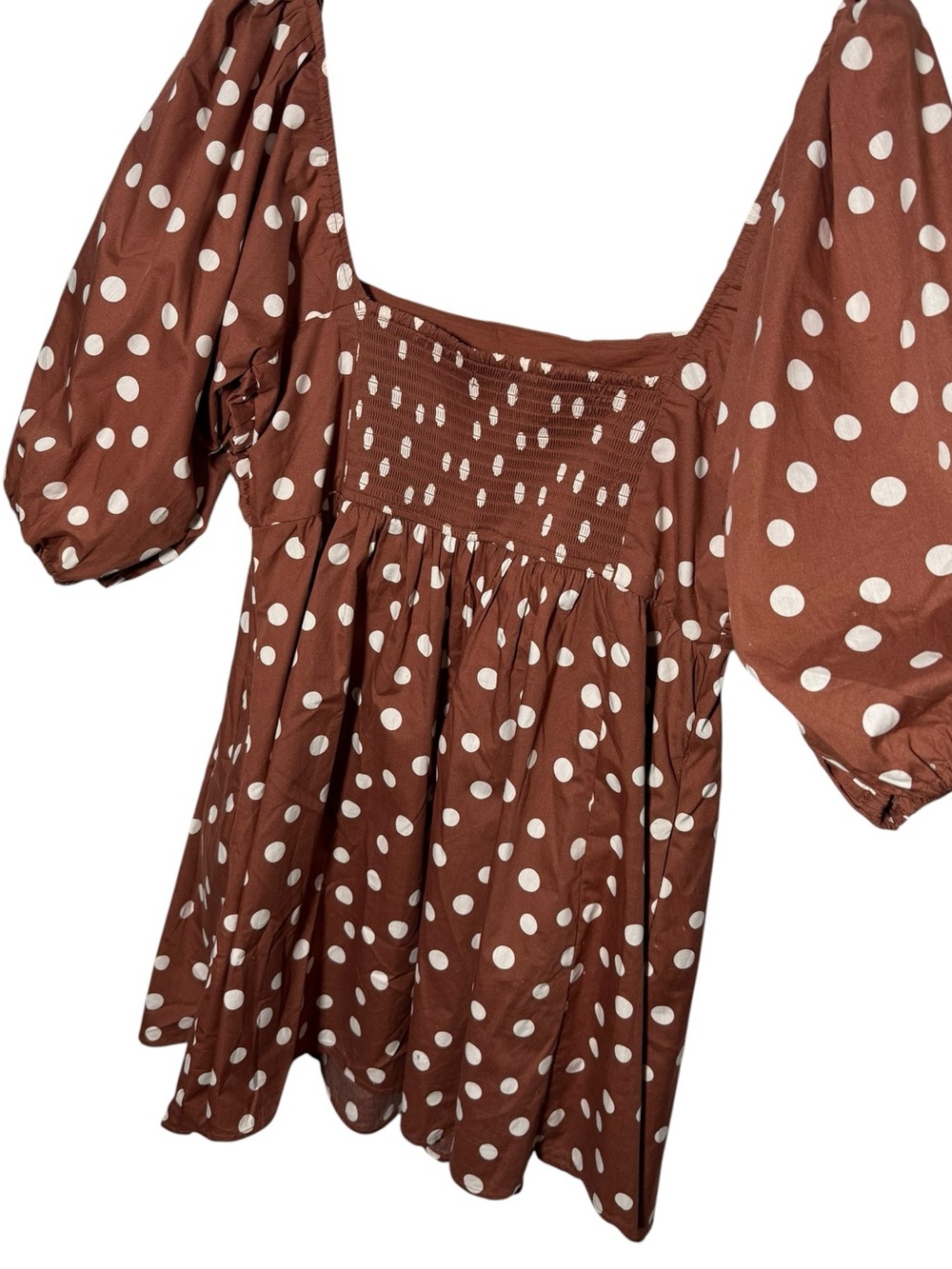 Abercrombie Emerson Dress Puff Sleeve Mini Dress Rust White Polka Dot XL Tall - Picture 7 of 10